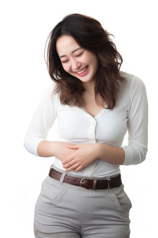 A woman touching her stomach happily sleeve adult smile. AI generated Image by rawpixel.