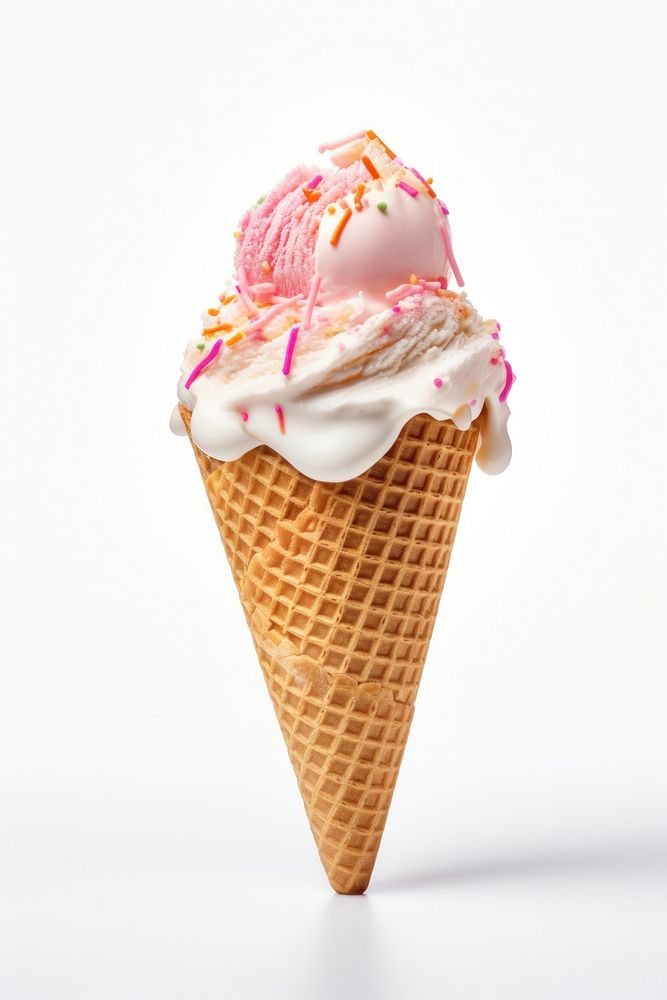 Am icecream on waffle cone dessert food white background. AI generated Image by rawpixel.
