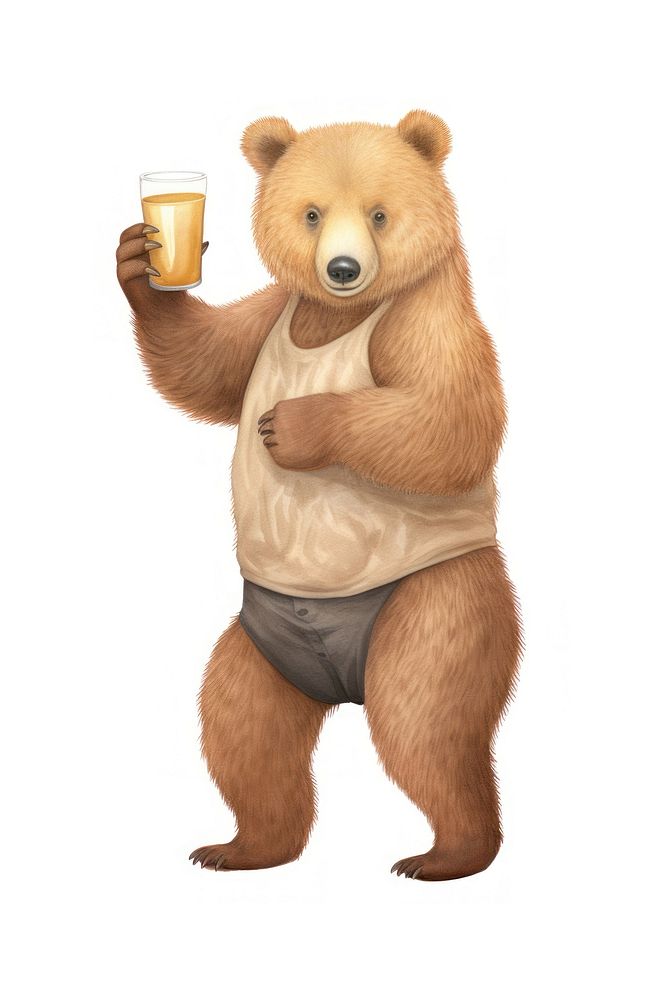 Bear holding beer mug mammal white background refreshment. AI generated Image by rawpixel.