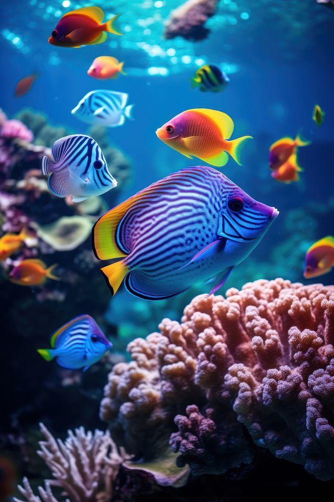 Beautiful group of fish in sea aquarium outdoors animal. AI generated Image by rawpixel.