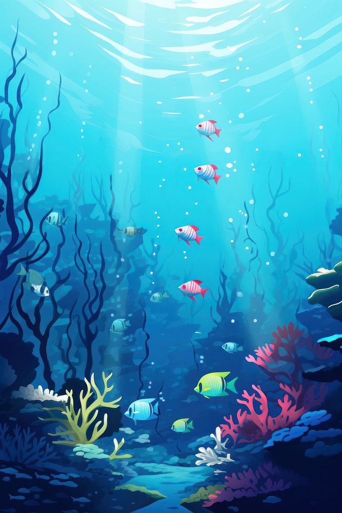 Beautiful group of fish in sea underwater aquarium outdoors. AI generated Image by rawpixel.