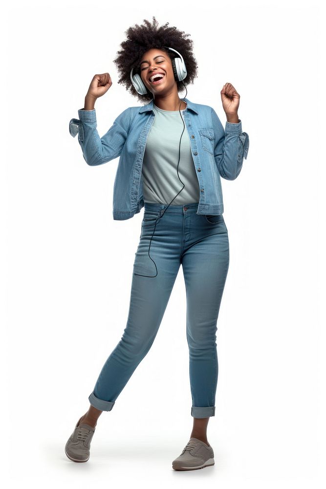African american woman delight enjoy music headphones shouting denim. AI generated Image by rawpixel.