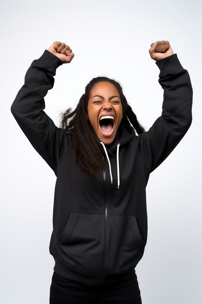 Black woman shouting white background excitement. AI generated Image by rawpixel.