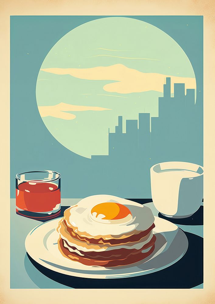 Vintage Breakfast Art Poster poster breakfast bread. AI generated Image by rawpixel.