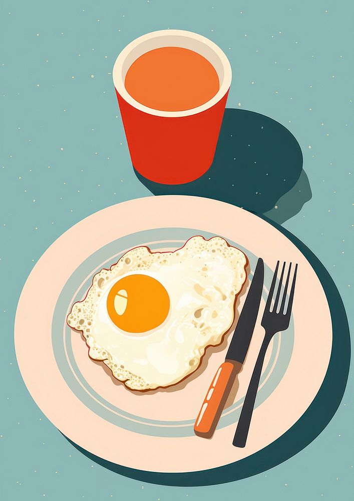 Vintage Breakfast Art Poster breakfast plate fork. AI generated Image by rawpixel.