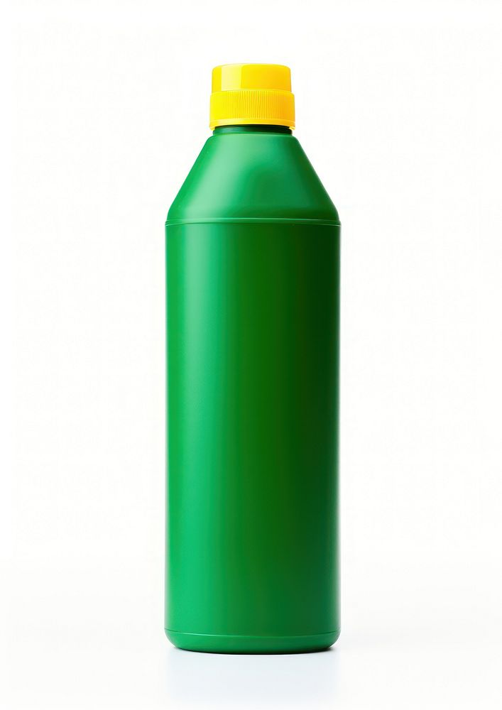 Matte plastic green bottle softener with yellow cap white background refreshment drinkware. AI generated Image by rawpixel.