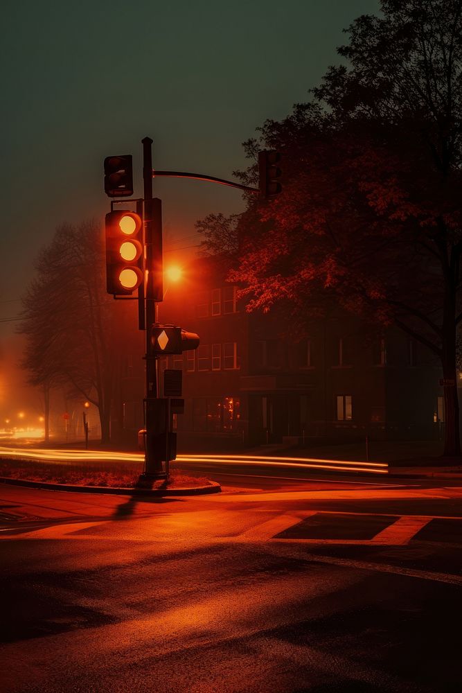 A car is driving light street night. AI generated Image by rawpixel.