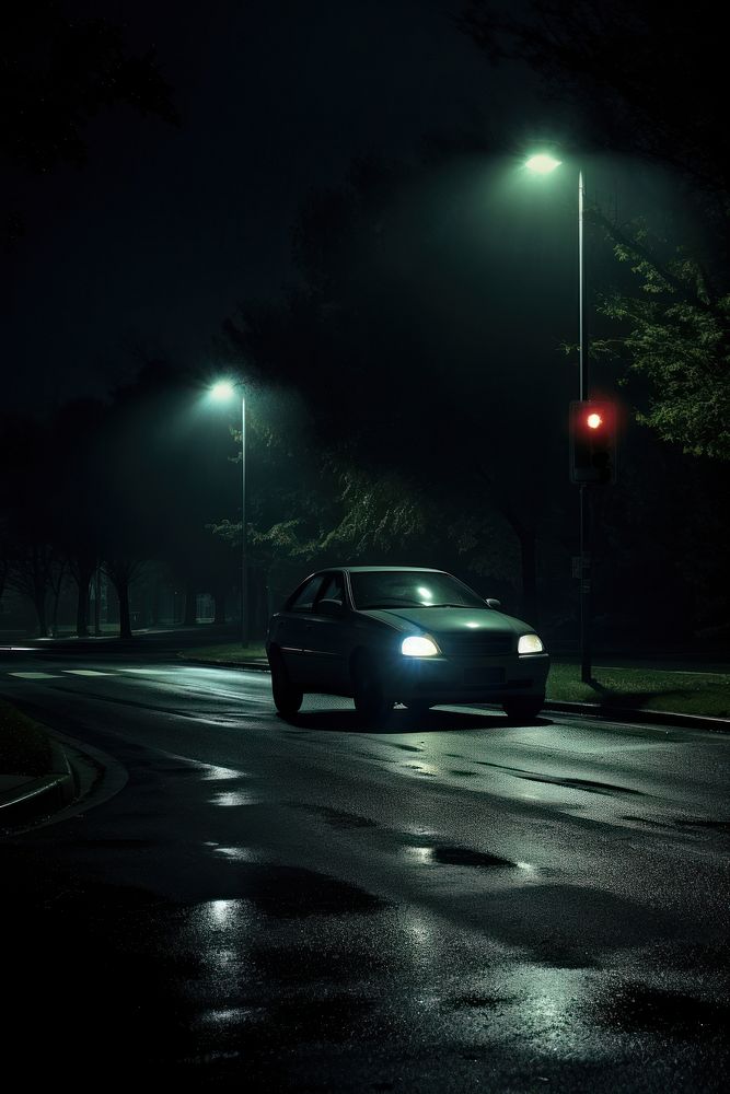 A car is driving street light night. AI generated Image by rawpixel.