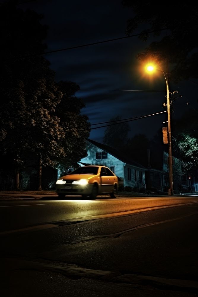 A car is driving street night outdoors. AI generated Image by rawpixel.