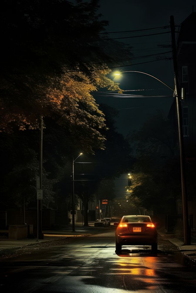 A car is driving street night headlight. AI generated Image by rawpixel.