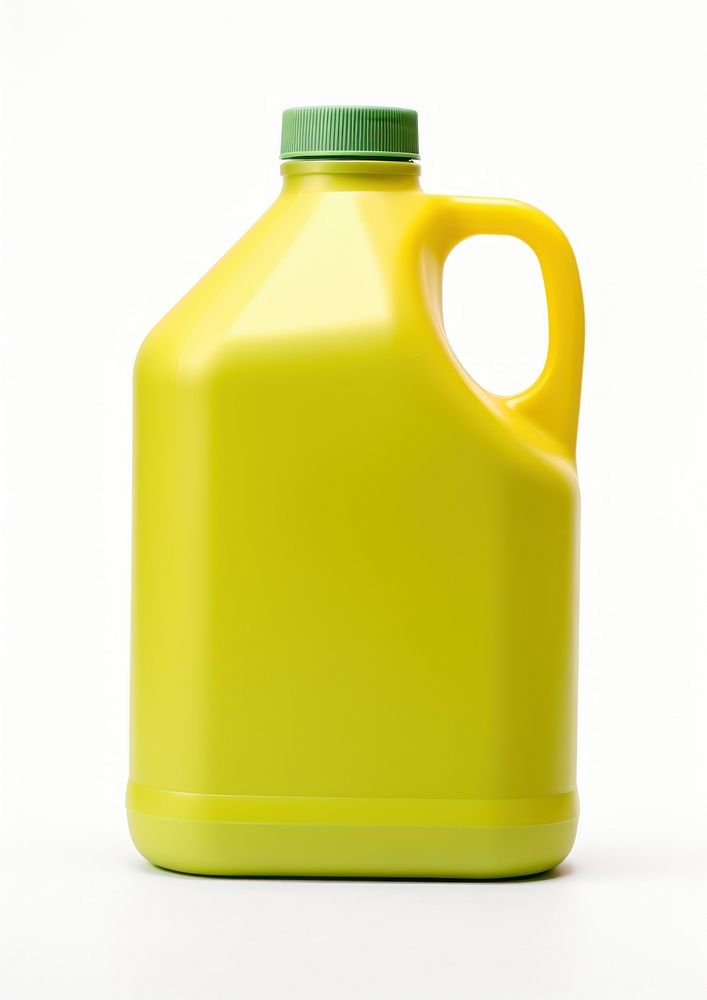 Small matte plastic green gallon jug with yellow cap white background refreshment container. AI generated Image by rawpixel.