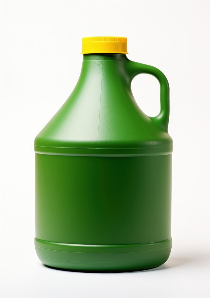 Small matte plastic green gallon jug with yellow cap bottle white background refreshment. AI generated Image by rawpixel.