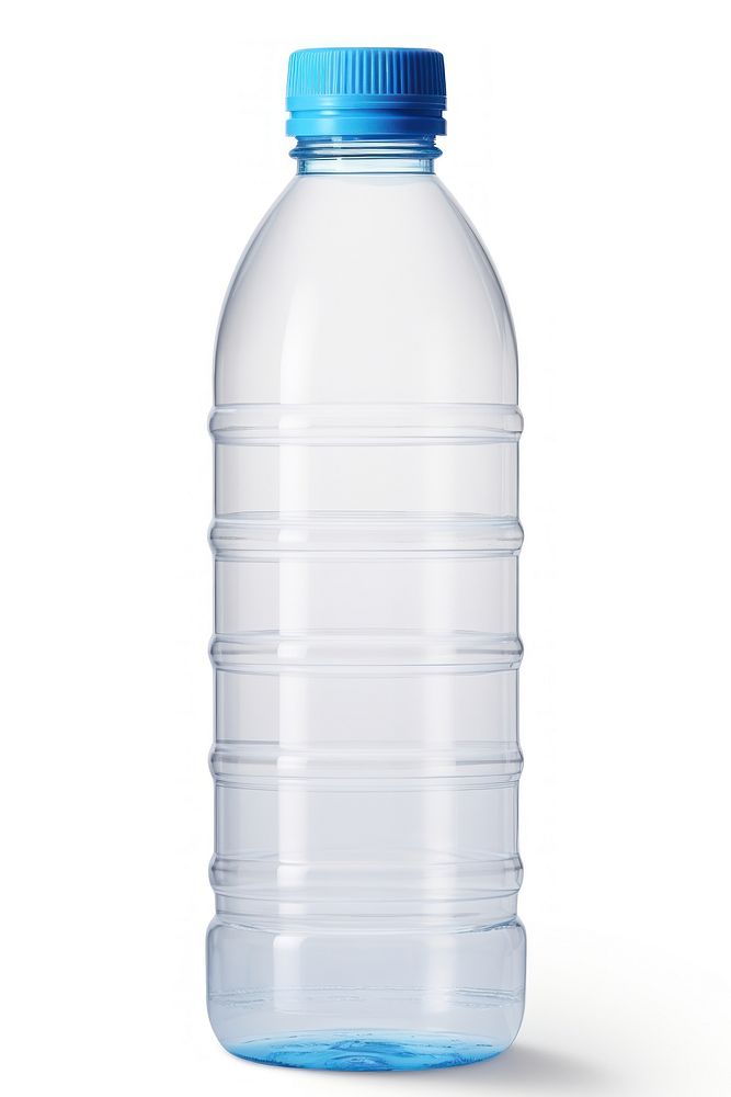 Water bottle with blue label plastic drink white background. AI generated Image by rawpixel.