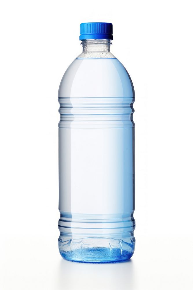 Water bottle with blue label plastic drink white background. AI generated Image by rawpixel.