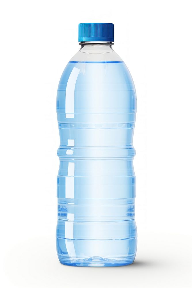 Water bottle with blue label plastic white background refreshment. AI generated Image by rawpixel.
