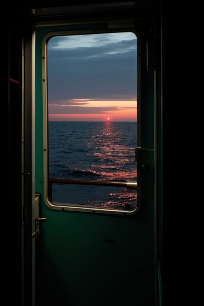 Window to the ocean vehicle sunset nature. AI generated Image by rawpixel.