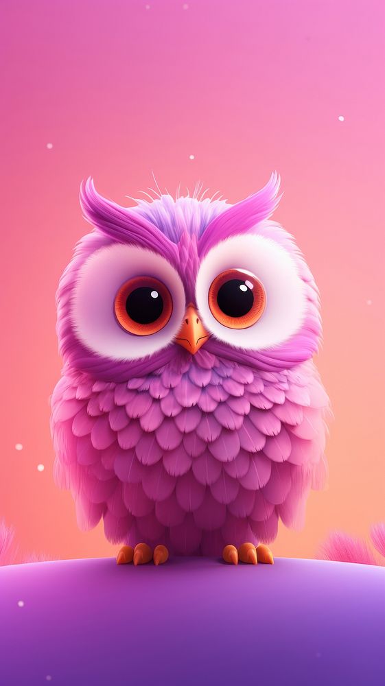 Owl cartoon purple animal. AI generated Image by rawpixel.