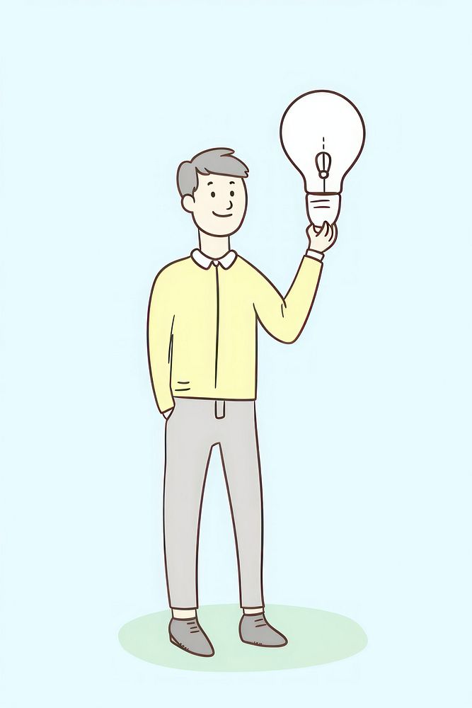 Man holding lightbulb drawing cartoon sketch. AI generated Image by rawpixel.
