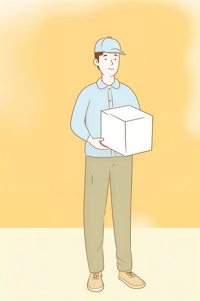 Man wearing cap holding box cardboard cartoon paper. AI generated Image by rawpixel.