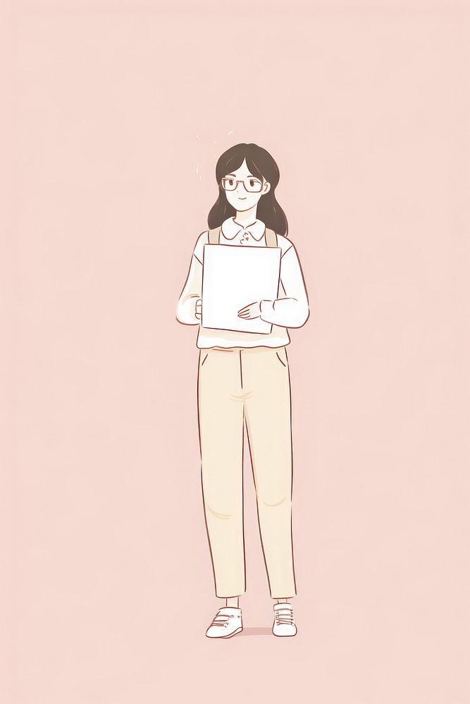 Women wearing glasses holding a notepad cartoon drawing sketch. AI generated Image by rawpixel.