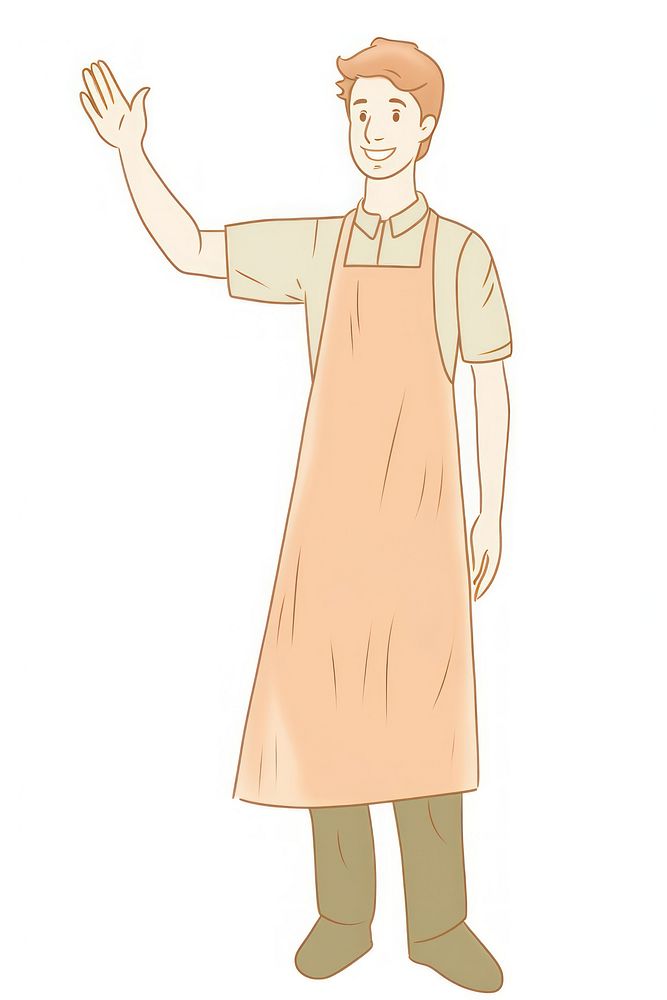 Man wearing apron waving cartoon standing clothing. AI generated Image by rawpixel.