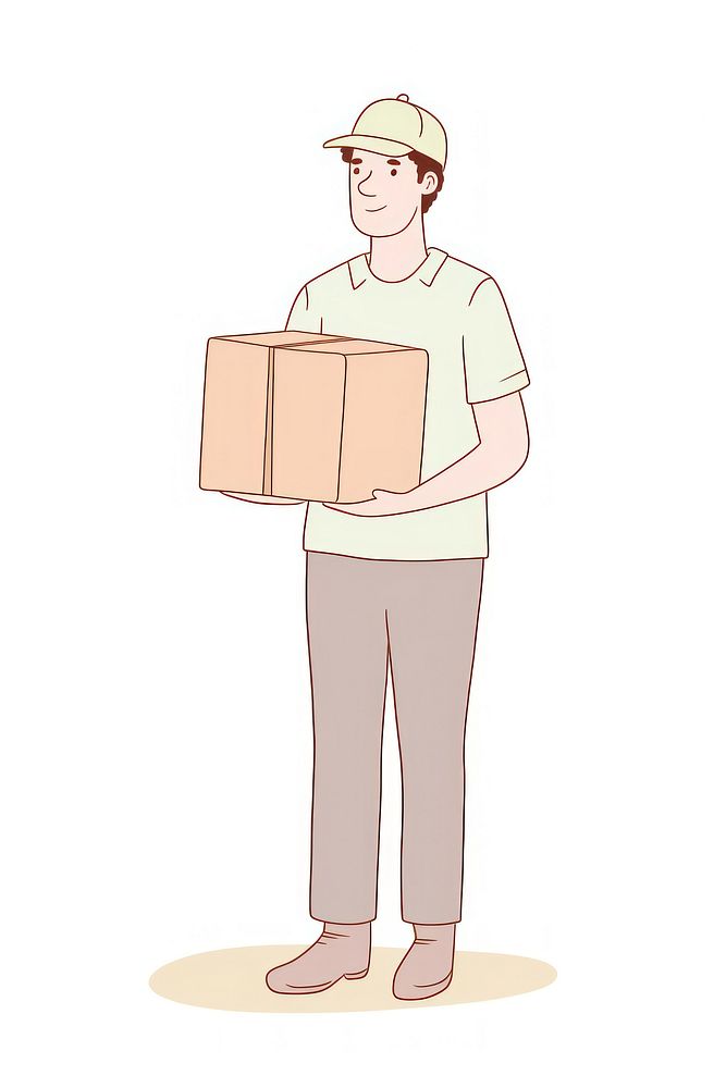 Man wearing cap holding box cardboard cartoon adult. AI generated Image by rawpixel.