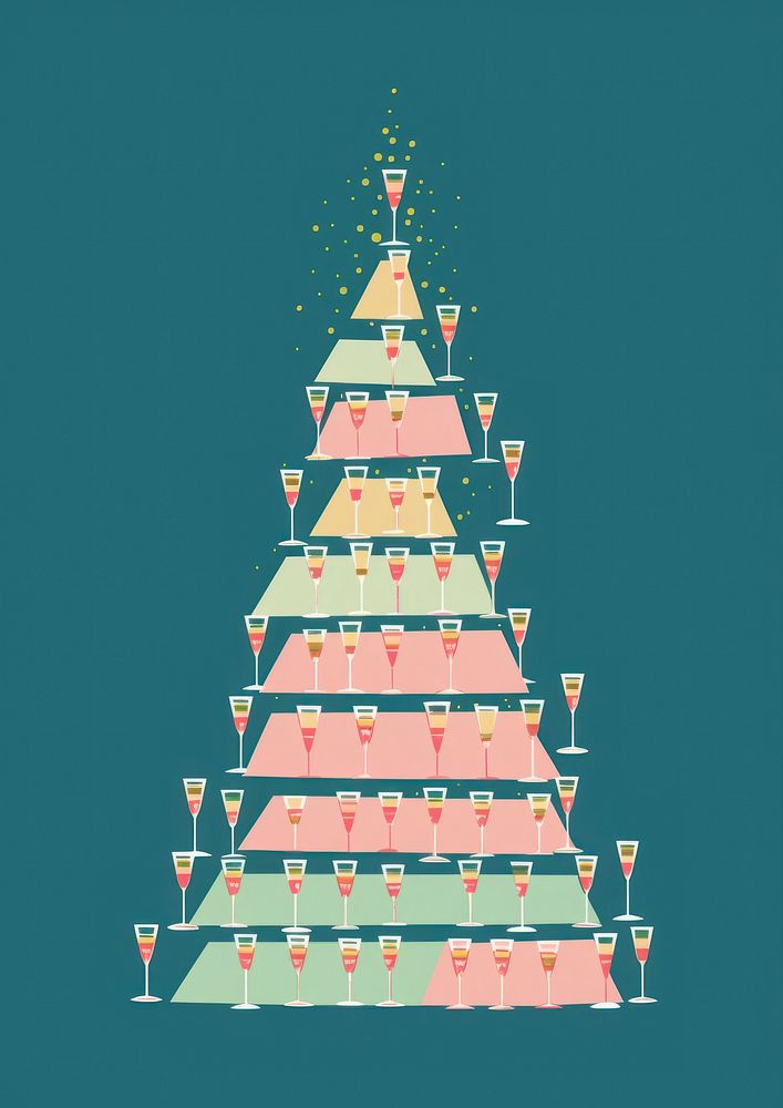 Stack of champagne glasses christmas christmas tree illuminated. AI generated Image by rawpixel.