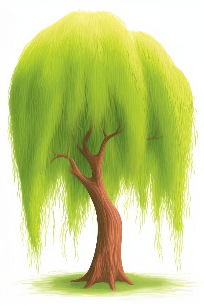 Cartoon willow tree plant white background tranquility. AI generated Image by rawpixel.