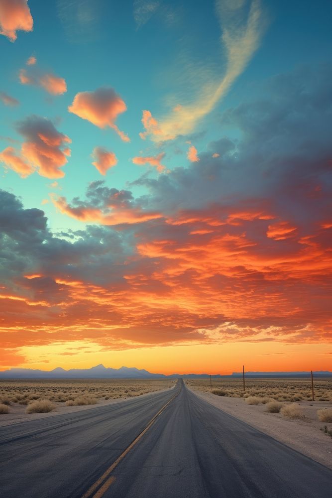 Sunrise on a highway cloud outdoors horizon. AI generated Image by rawpixel.