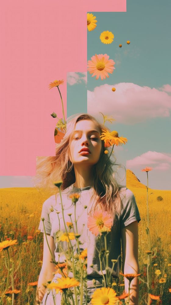 Meadow portrait outdoors flower. AI generated Image by rawpixel.