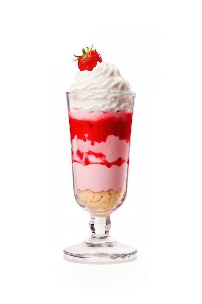 Fountain glass of Strawberry milkshake cream strawberry dessert. AI generated Image by rawpixel.