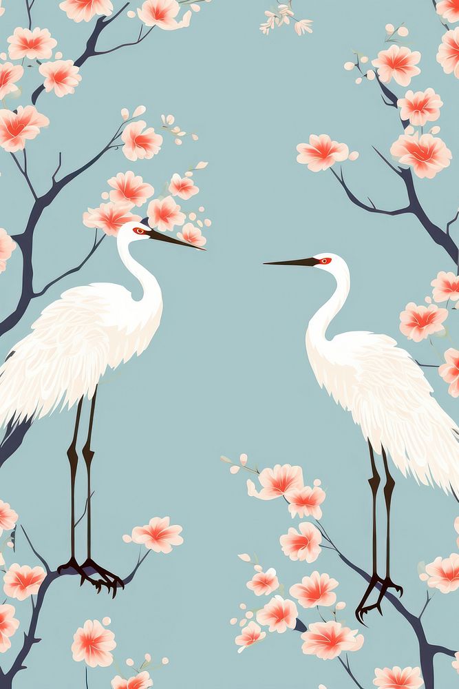 Crane bird pattern animal plant. AI generated Image by rawpixel.