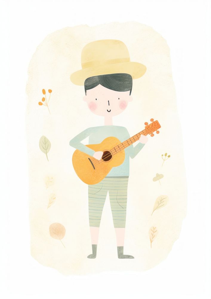 Boy wearing hat character playing ukulele guitar performance creativity. AI generated Image by rawpixel.
