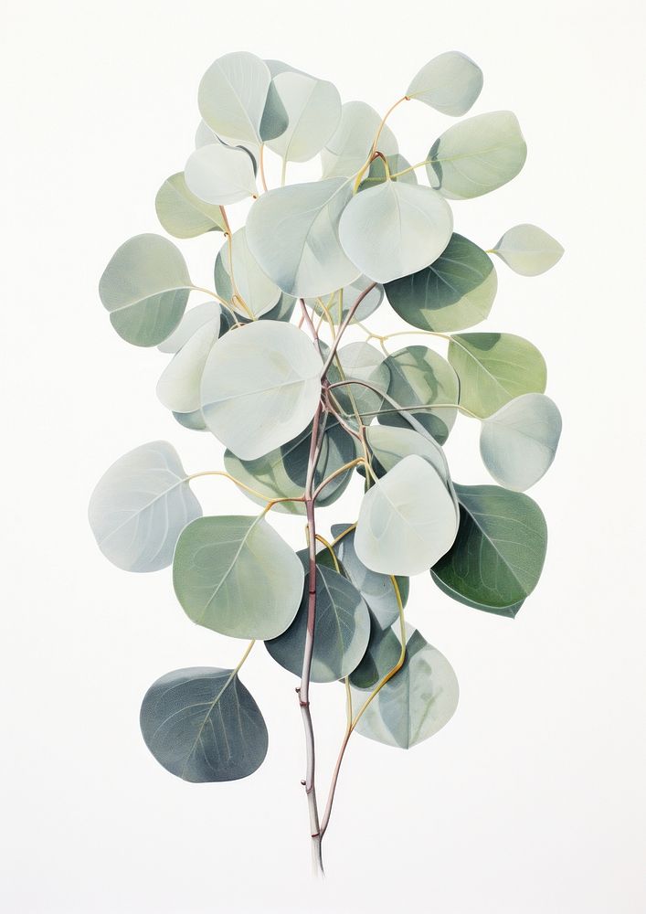 A Silver Dollar Eucalyptus plant leaf white background. AI generated Image by rawpixel.