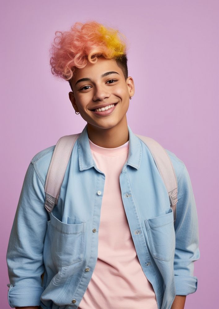 Latinx LGBTQ high school student adult smile happy. AI generated Image by rawpixel.