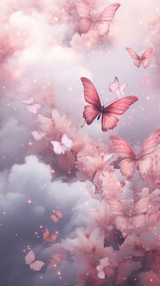Small butterflies in pink cloud outdoors nature flower