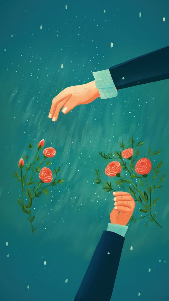 Hand holding rose pattern nature flower plant. AI generated Image by rawpixel.