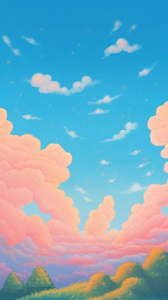 Clouds in the blue sky outdoors painting nature. AI generated Image by rawpixel.