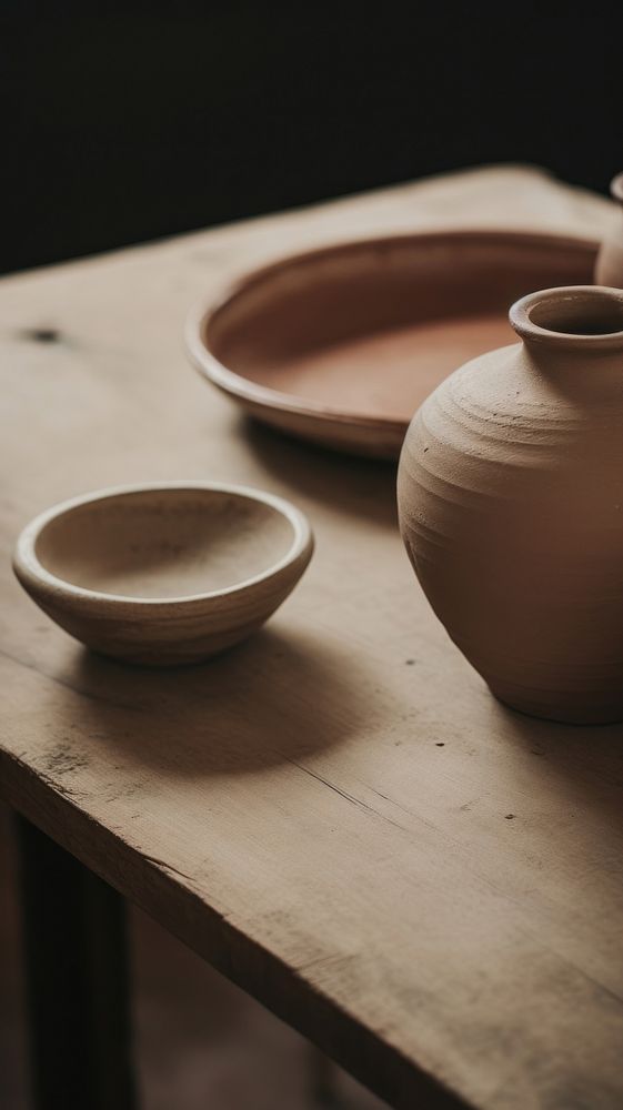 Pottery art pottery table. AI generated Image by rawpixel.