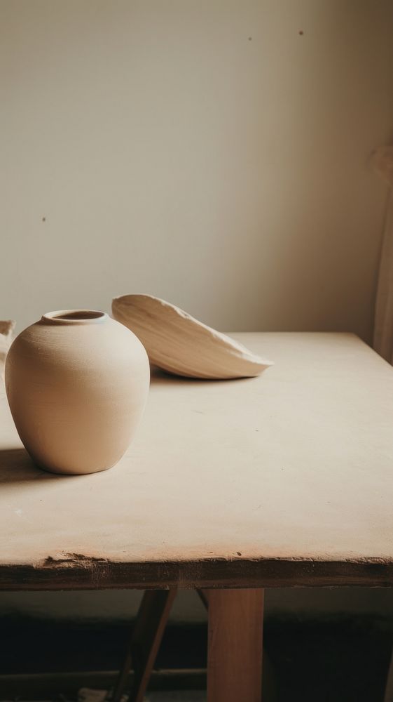 Pottery table furniture pottery. AI generated Image by rawpixel.