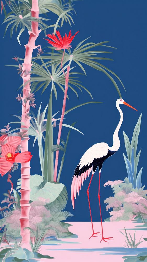 Heron flamingo animal plant. AI generated Image by rawpixel.