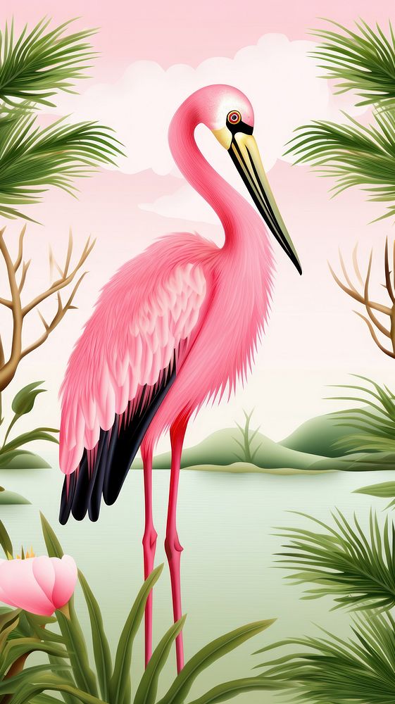 Heron flamingo animal bird. AI generated Image by rawpixel.