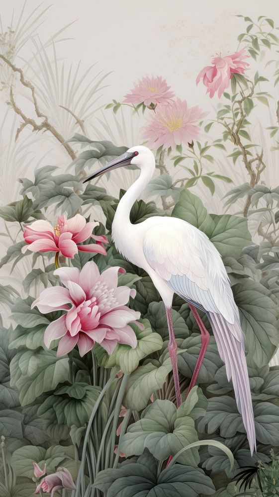 Heron animal flower plant. AI generated Image by rawpixel.
