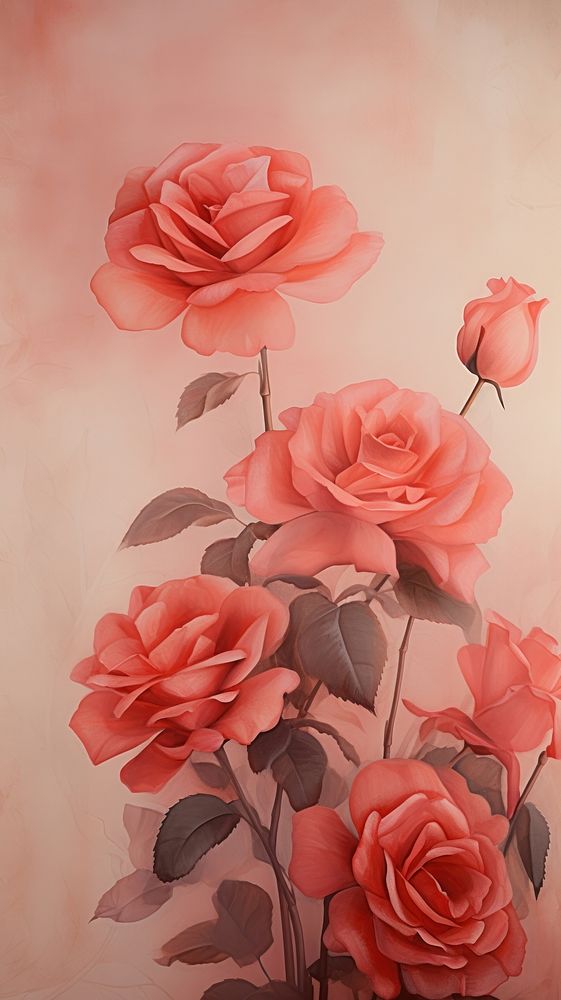 Wallpaper clean background rose painting flower. AI generated Image by rawpixel.