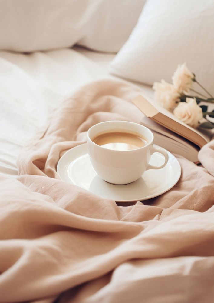 Relax on the bed coffee drink cup. AI generated Image by rawpixel.