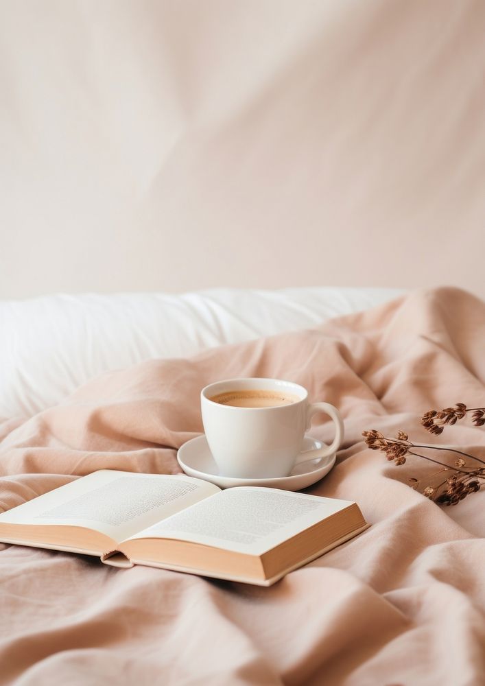 Relax on the bed coffee publication drink. AI generated Image by rawpixel.