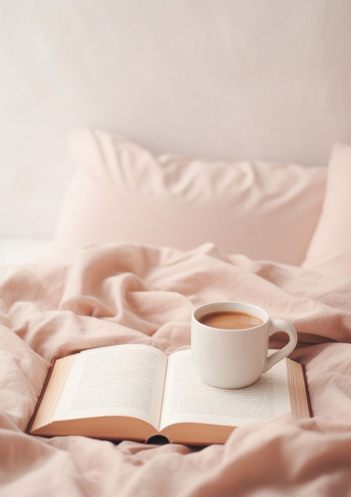 Relax on the bed coffee publication pillow. AI generated Image by rawpixel.