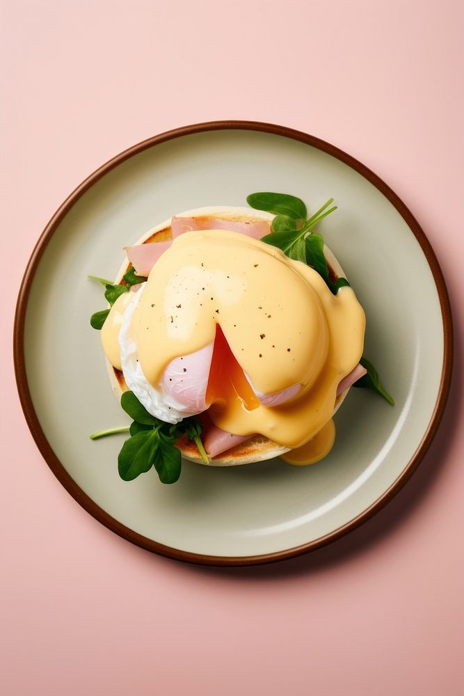 Photo of egg benedict plate food breakfast. AI generated Image by rawpixel.