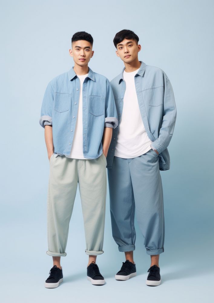 Double denim fashion standing adult men. AI generated Image by rawpixel.