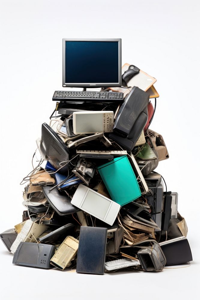 A Waste bin full of electronic devices electronics recycling computer. AI generated Image by rawpixel.
